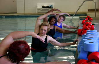Photo of aqua aerobics class in progress.